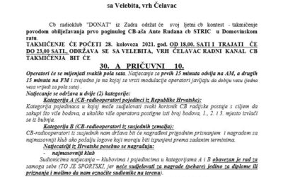 OBAVIJEST O ODRŽAVANJU MEMORIJALNOG CB TAKMIČENJA sa Velebita, vrh Čelavac 28.  kolovoza  2021.