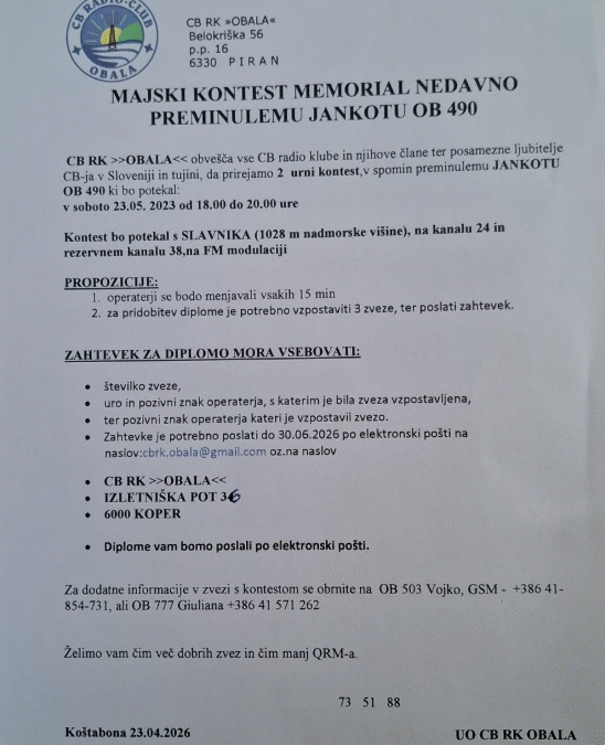 CBRK OBALA natjecanje 23.05.2026. 18:00 – 20:00