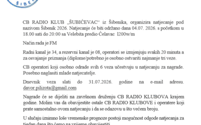 OBAVIJEST O ODRŽAVANJU NATJECANJA CB RADIOKLUBA “ŠUBIĆEVAC”