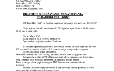 OBAVIJEST O ODRŽAVANJU NATJECANJA CB RADIOKLUBA “KRK”