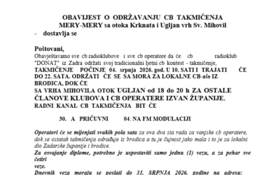 OBAVIJEST O ODRŽAVANJU NATJECANJA CB RADIOKLUBA “DONAT” MERY-MERY