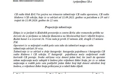 CB radio klub Križ Vas poziva na trinaesto takmičenje CB radio operatora, CB radio klubova i CB sekcija, 11.09.2021. od 19 do 22 sata.